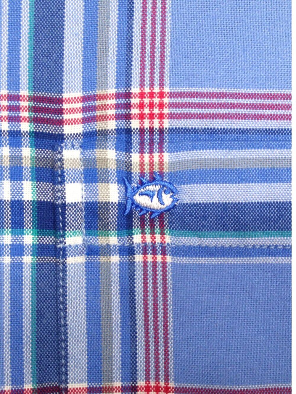 SOUTHERN TIDE TRIM FIT 100% COTTON SHIRT LIGHT BLUE, RED, WHITE & TEAL LARGE, L